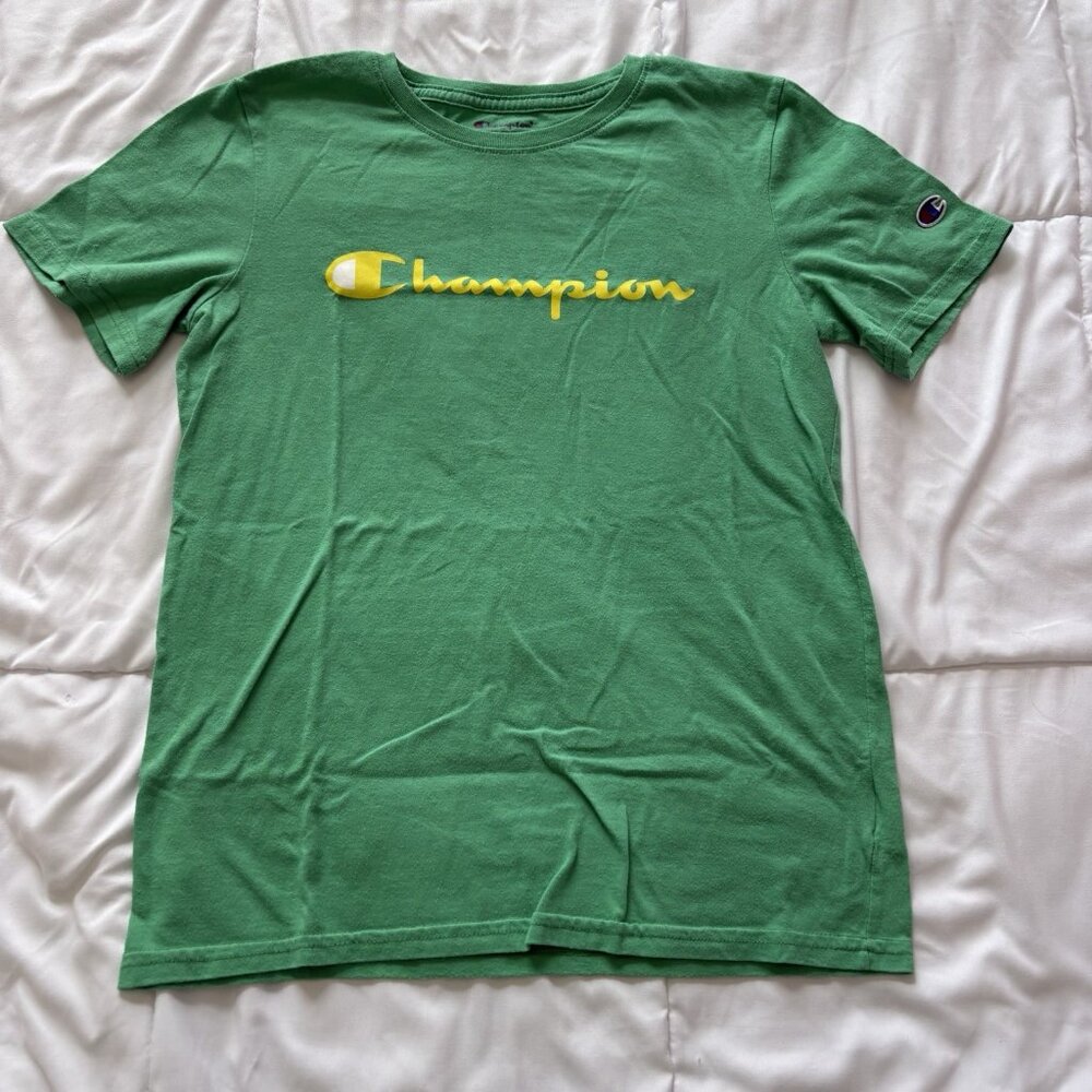 Champion Youth Unisex XL Green Yellow T Shirt‎ Tee Activewear Running Outside